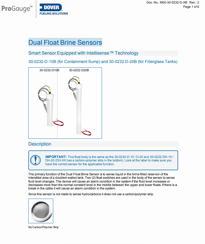 Dual Float Brine Sensors